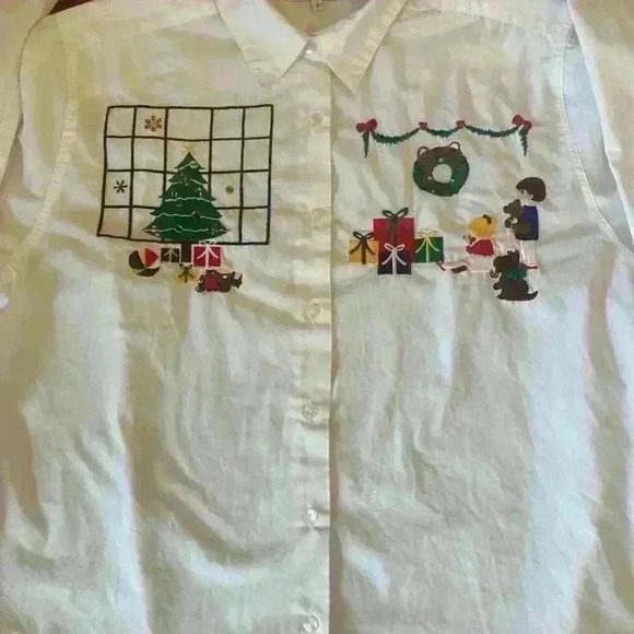 Vintage 90s Embroidered Christmas button shirt size 16 Ugly Christmas Sweater - Picture 8 of 9